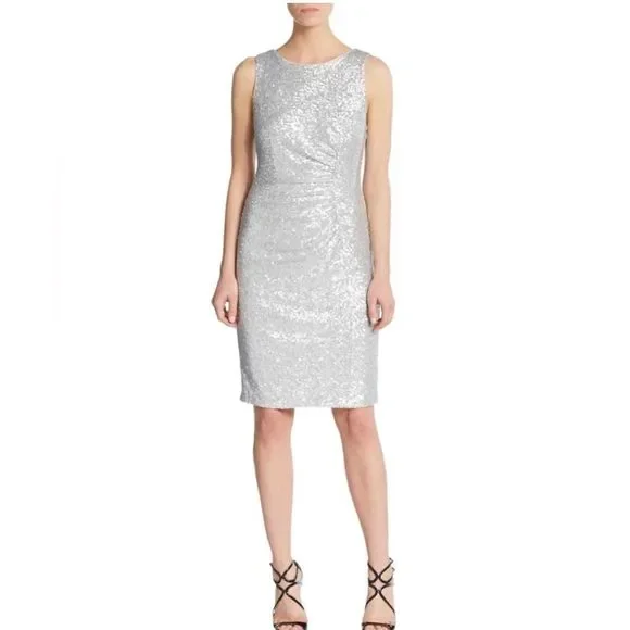 Calvin Klein Silver Sequin Midi Dress - Picture 5 of 5